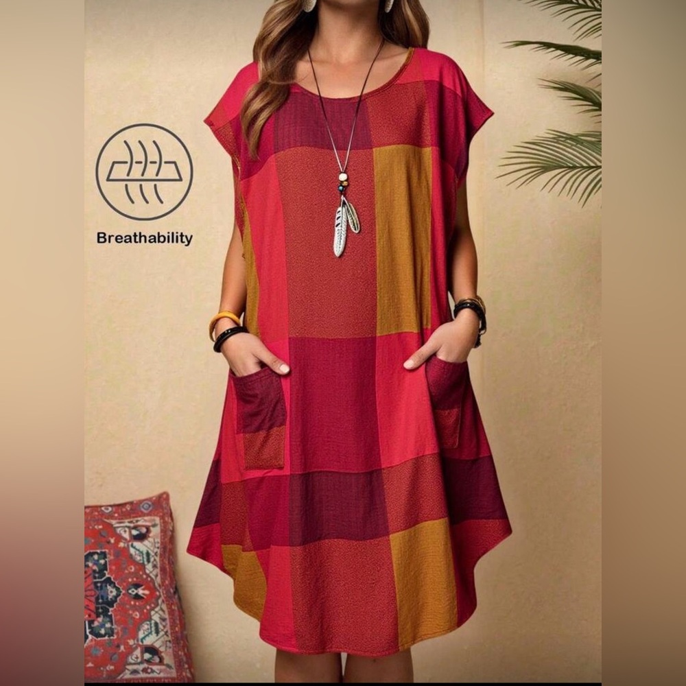 SHEIN Orange Plaid Midi Tunic Dress